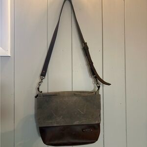 L.L. Bean women’s crossbody shoulder bag waxed canvas leather grey 12x10x5